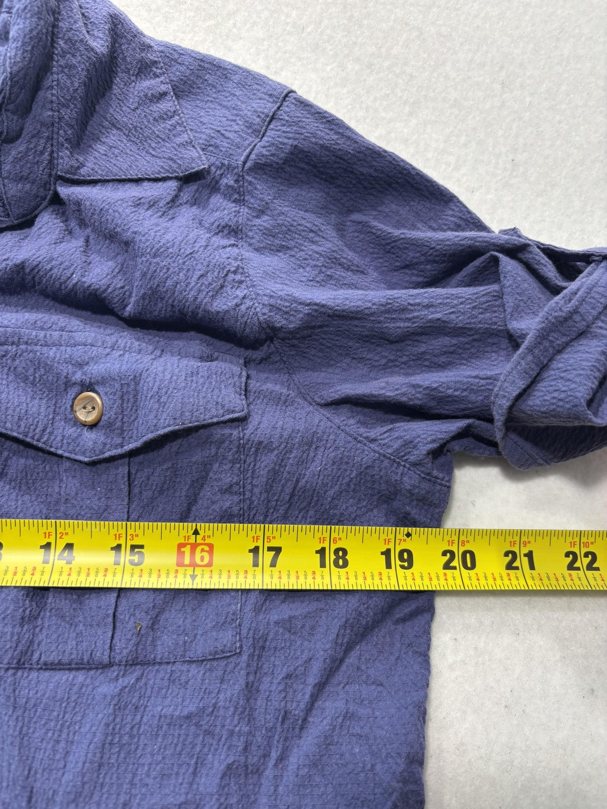 White Stag Womens Medium Blue Button Up Shirt Roll Tab Sleeve Stretch WSS11519