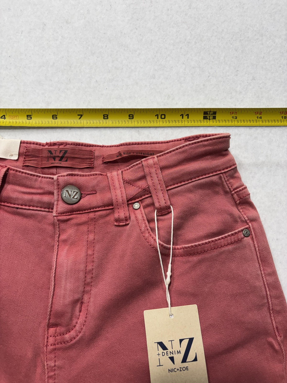 NIC+ZOE Jeans Womens 25 Red Mid Rise Straight Denim NZ Logo 5 Pocket 25x28.5