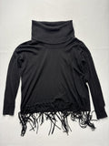 MICHAEL Michael Kors Sweater Womens Large Black Turtleneck Fringe Knit