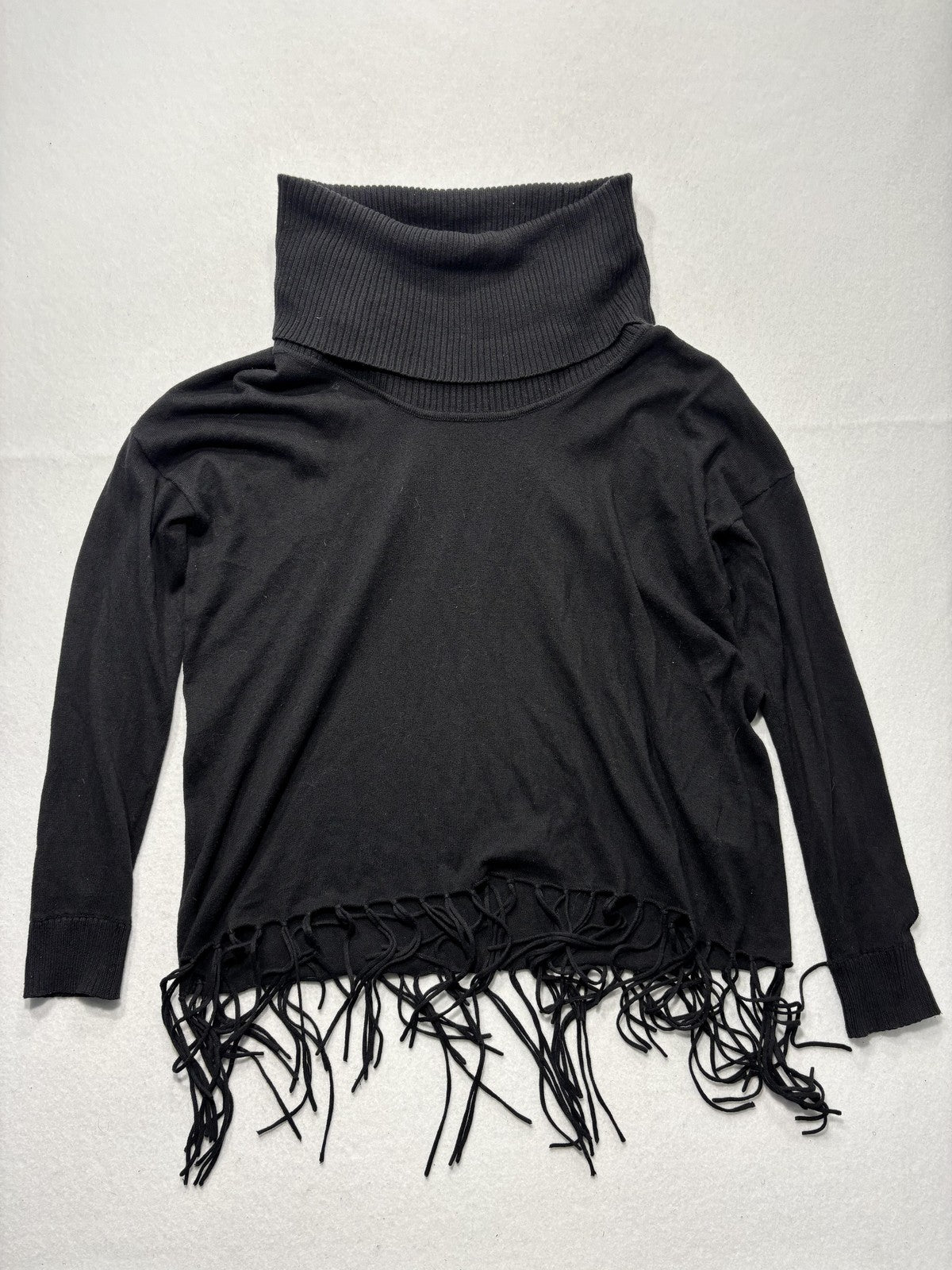 MICHAEL Michael Kors Sweater Womens Large Black Turtleneck Fringe Knit