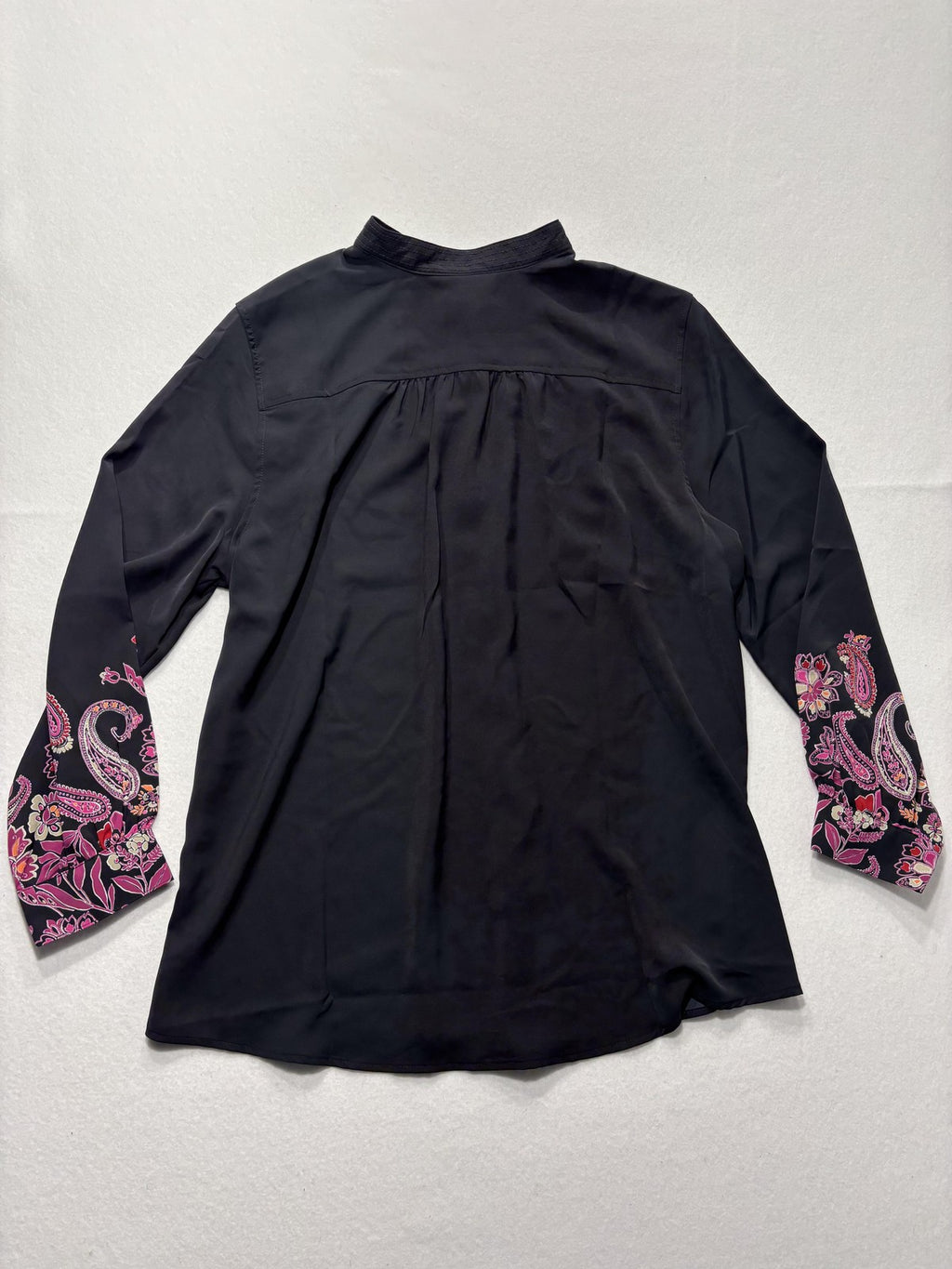 Chico's Shirt Womens 2 Black Paisley Floral Tunic Blouse Long Sleeve Casual