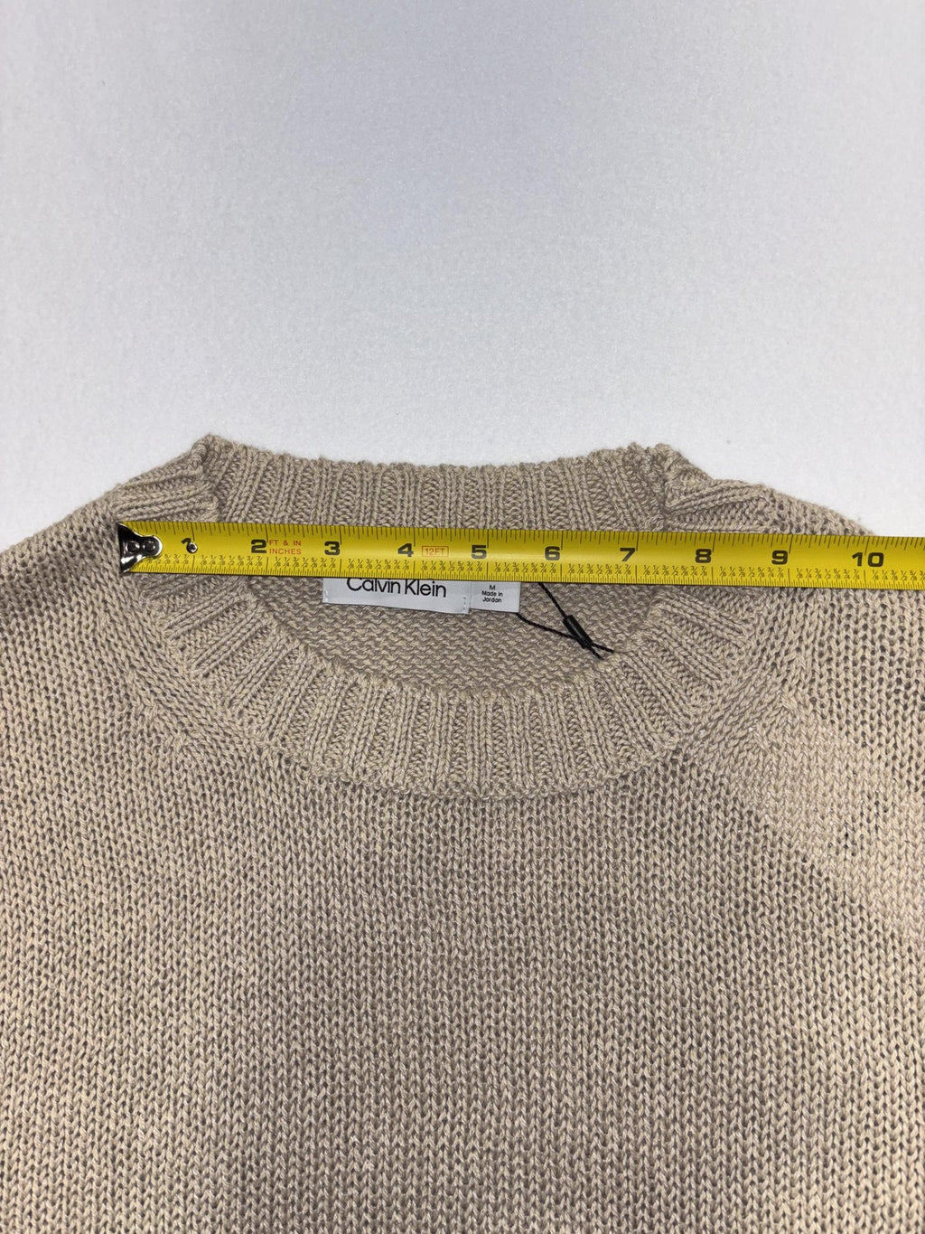 Calvin Klein Sweater Womens M Beige Short Sleeve Crew Neck Hemp Knit Pullover