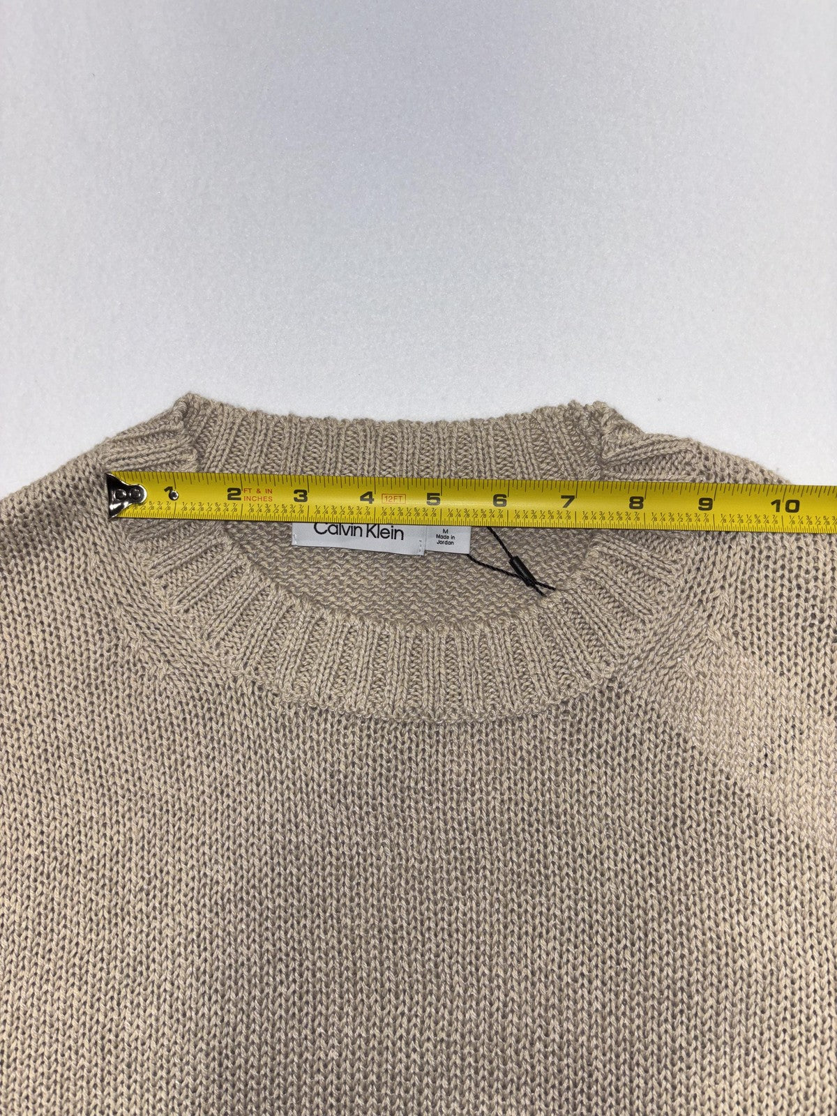 Calvin Klein Sweater Womens M Beige Short Sleeve Crew Neck Hemp Knit Pullover