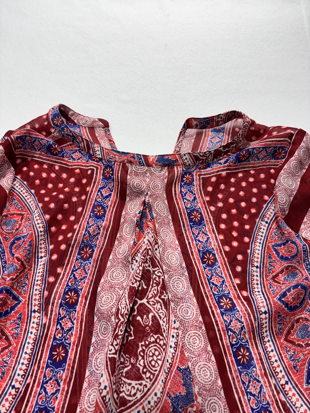 Lucky Brand Blouse Womens Small Red Paisley Long Sleeve Tunic Top Boho
