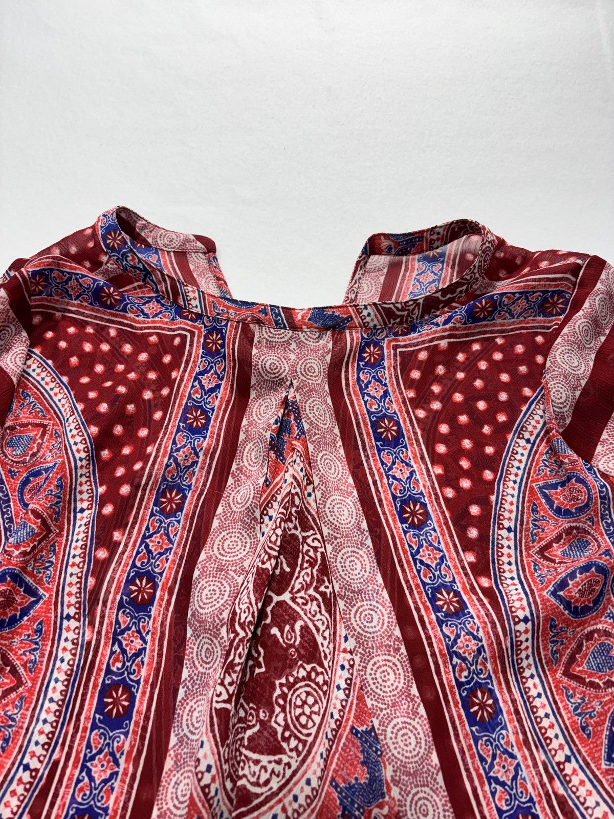 Lucky Brand Blouse Womens Small Red Paisley Long Sleeve Tunic Top Boho