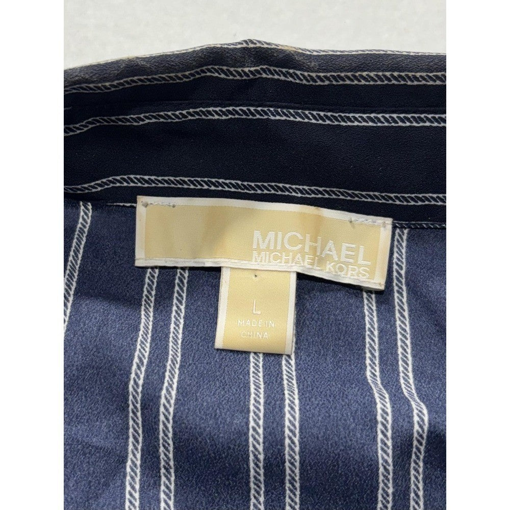 MICHAEL Michael Kors Blouse Womens Large Blue Stripe Zip Tunic Long Sleeve Top