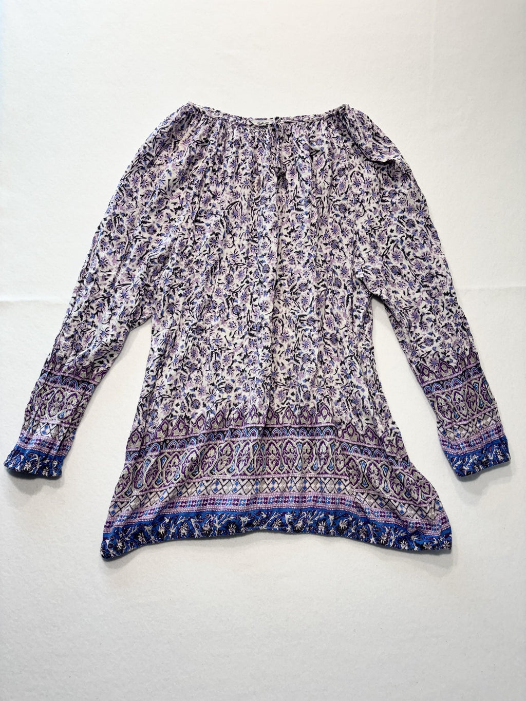 Lucky Brand Blouse Womens 2X Plus Purple Scoop Neck Long Sleeve Floral Tunic Top