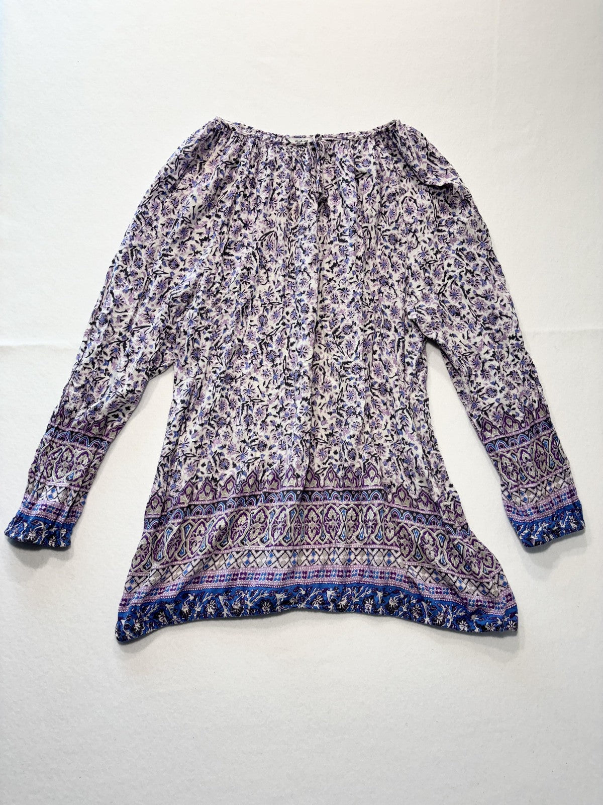 Lucky Brand Blouse Womens 2X Plus Purple Scoop Neck Long Sleeve Floral Tunic Top