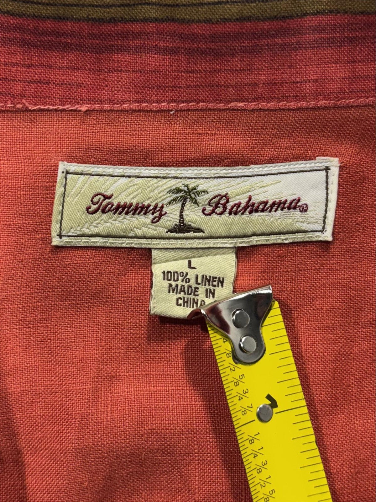 Tommy Bahama Shirt Mens Large Multicolor Striped Linen Short Sleeve Button Up
