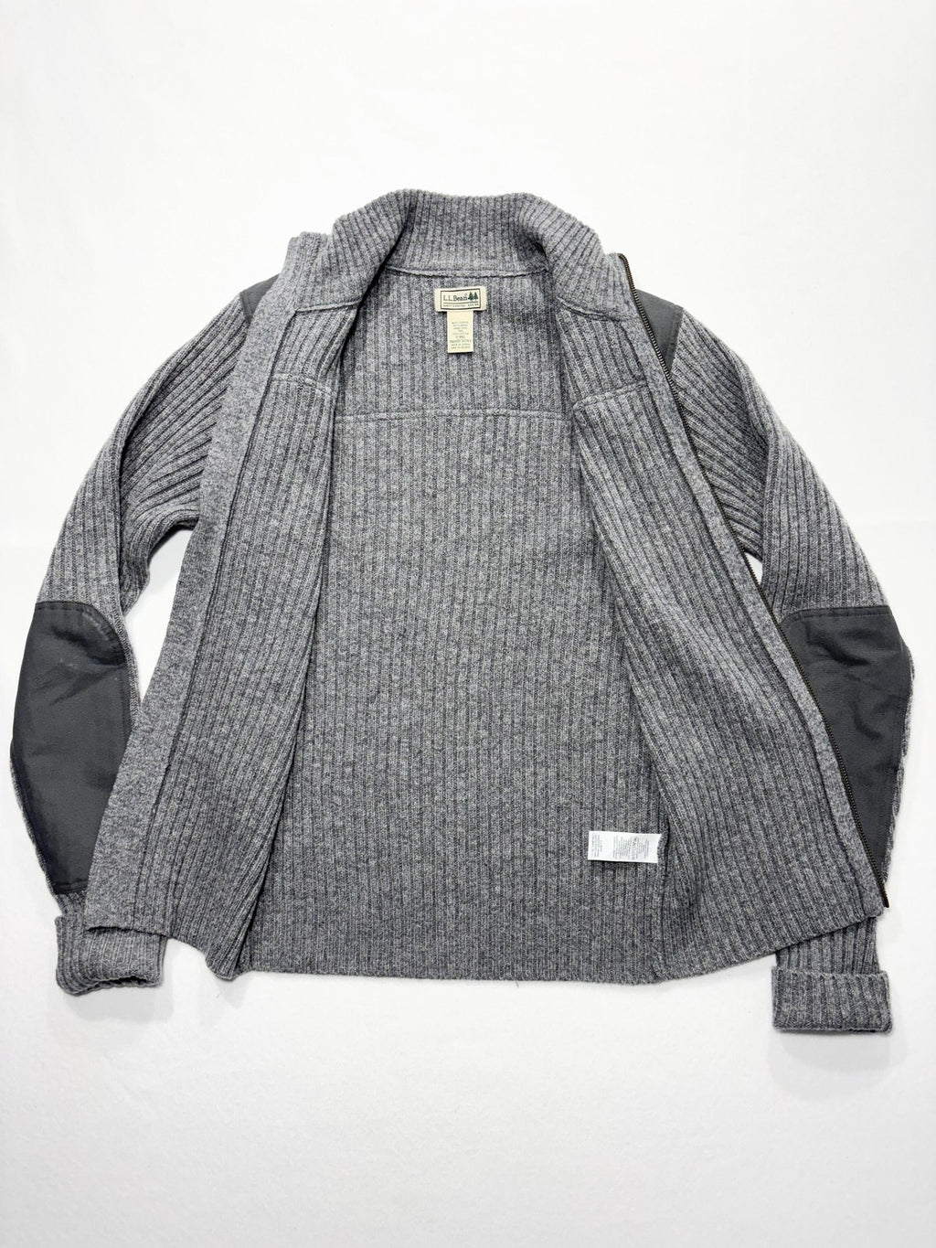 L.L. Bean Sweater Mens Small Gray Ribbed Wool Full Zip Commando Mock Neck Knit