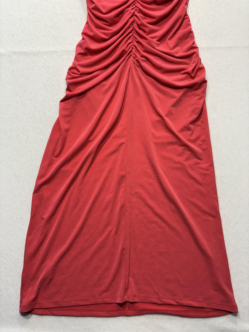 Miguel Michelles Dress Womens Large Red Ruched Scoop Neck Sleeveless Long Sheath