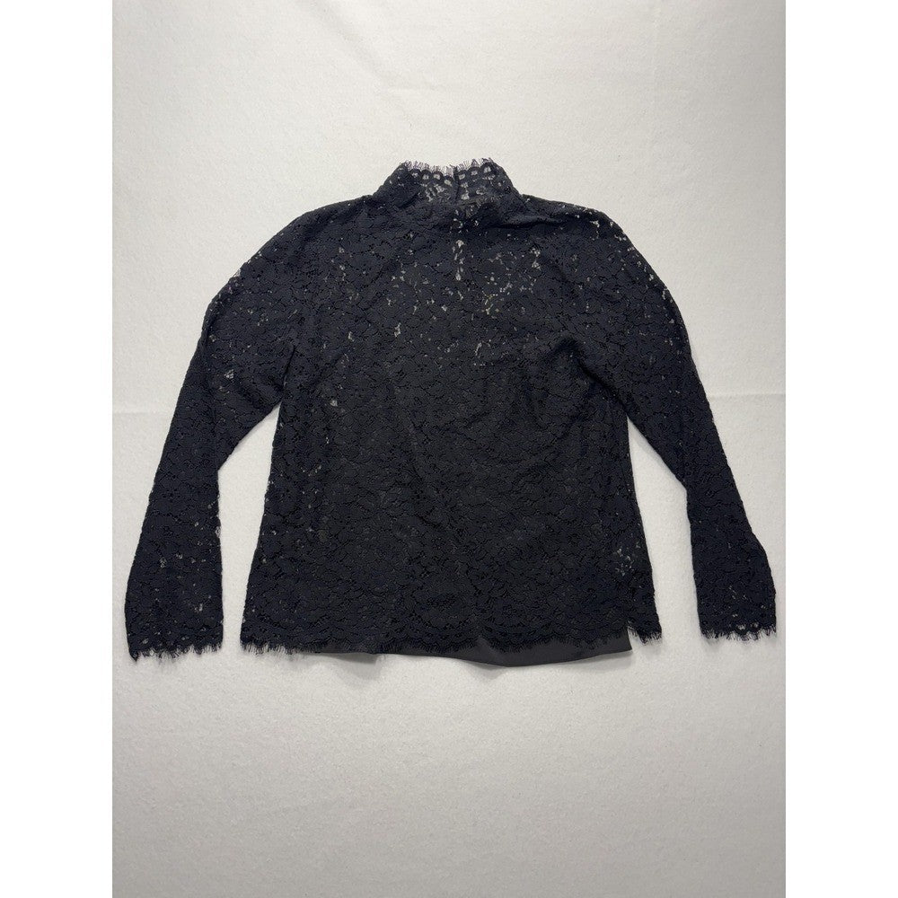 J.Crew Womens 6 Black Lace Mock Neck Long Sleeve Blouse BN027 Lined Sheer Top