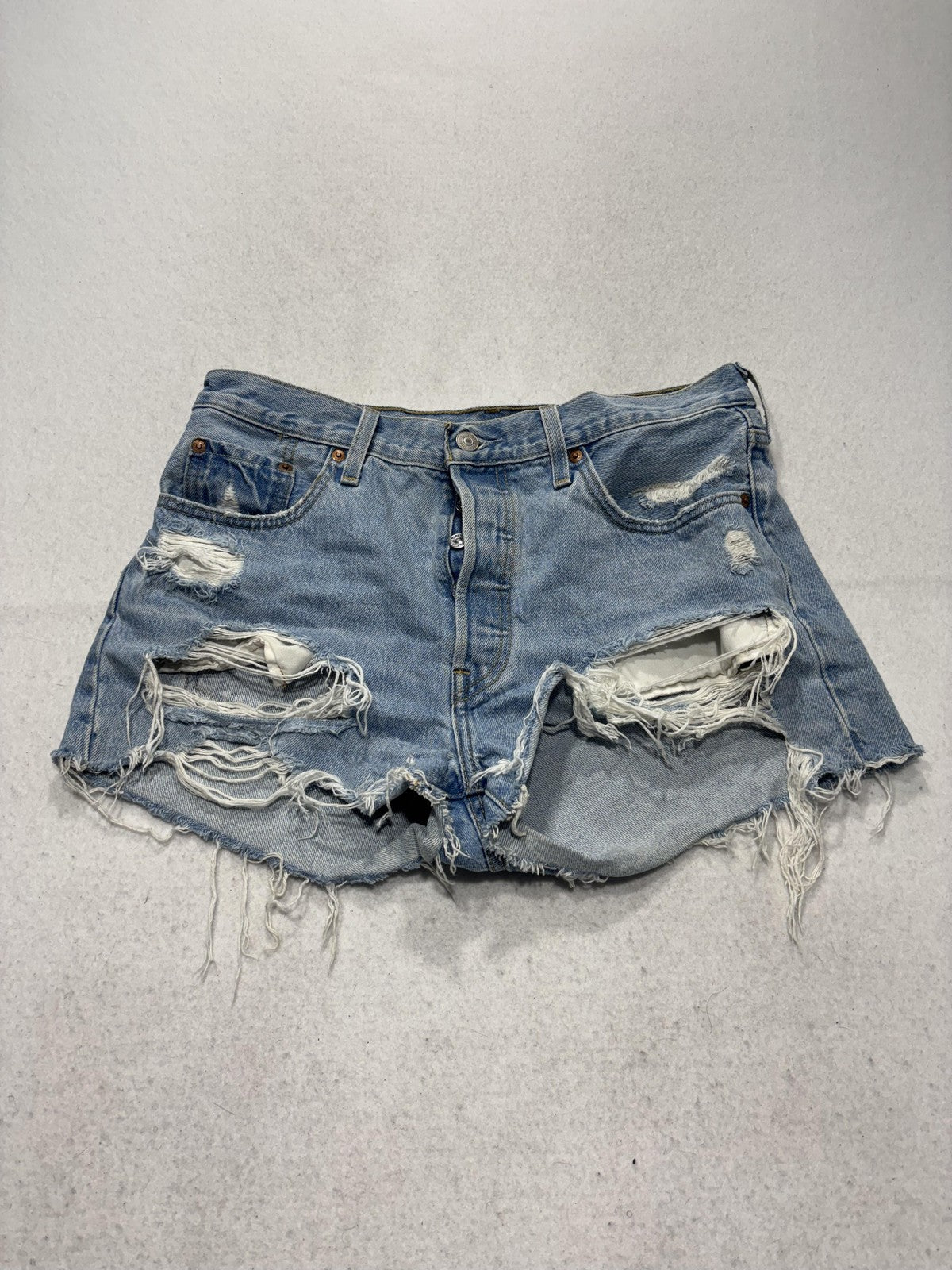 Levi's 501 Shorts Womens 8 Blue Denim High Rise Distressed Cut Off A00432
