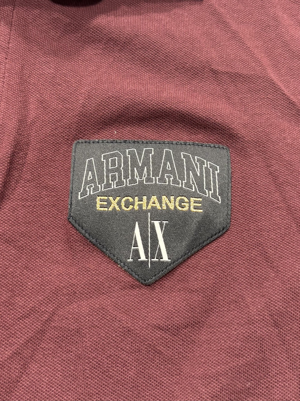 Armani Exchange Polo Shirt Mens Medium Red Logo Patch Striped Collar Knit