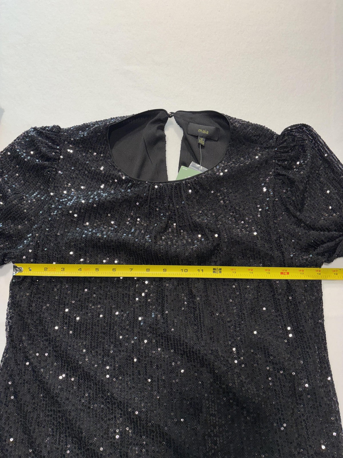 Maia Dress Womens 12 Black Sequin Mesh Long Sleeve Shift Party Cocktail Holiday