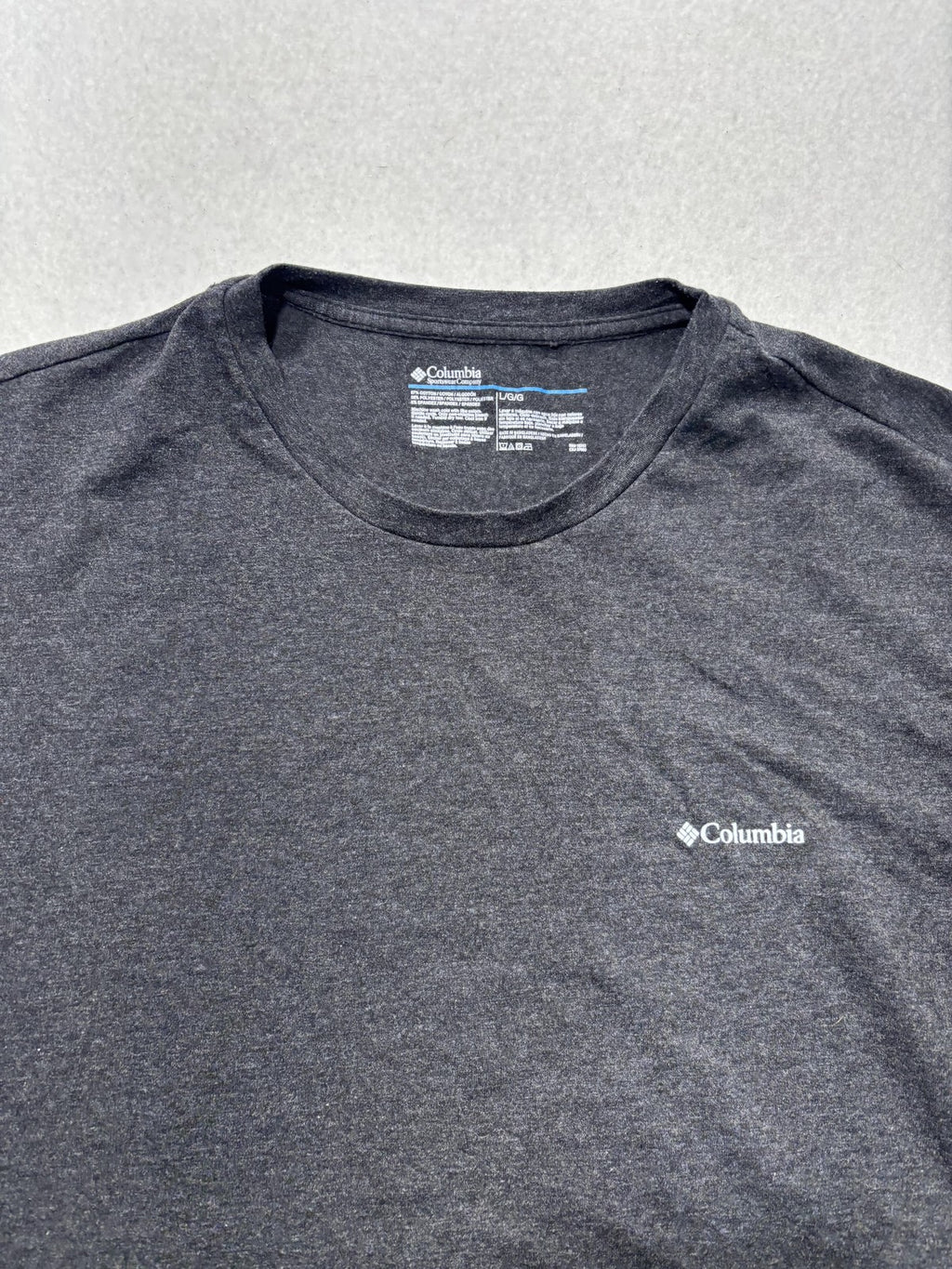 Columbia Shirt Mens Large Gray Stretch Crew Neck Short Sleeve Logo Tee Casual