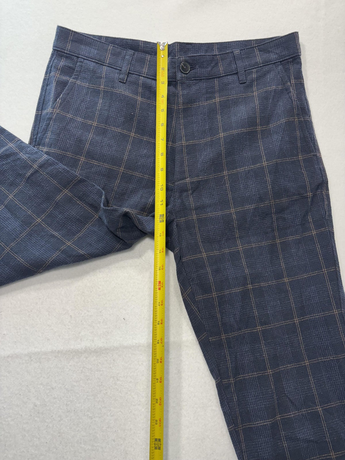 ZARA Dress Pants Mens 31x30 Blue Plaid Slim Tapered Flat Front Casual Work