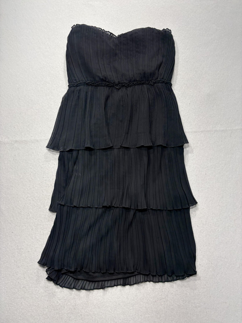 Crystal Doll Dress Juniors 5 Black Strapless Pleated Tiered Chiffon Mini Party