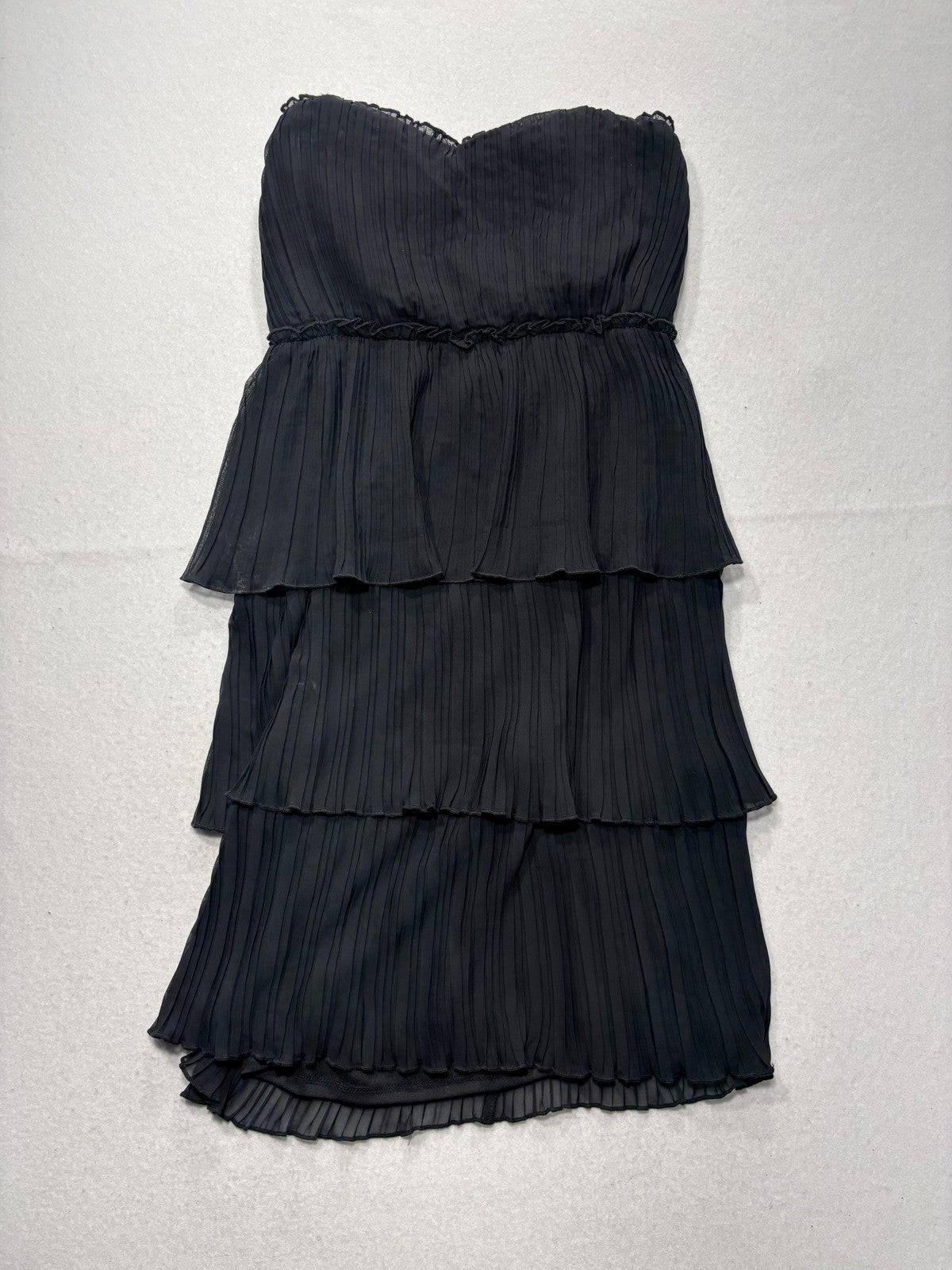 Crystal Doll Dress Juniors 5 Black Strapless Pleated Tiered Chiffon Mini Party