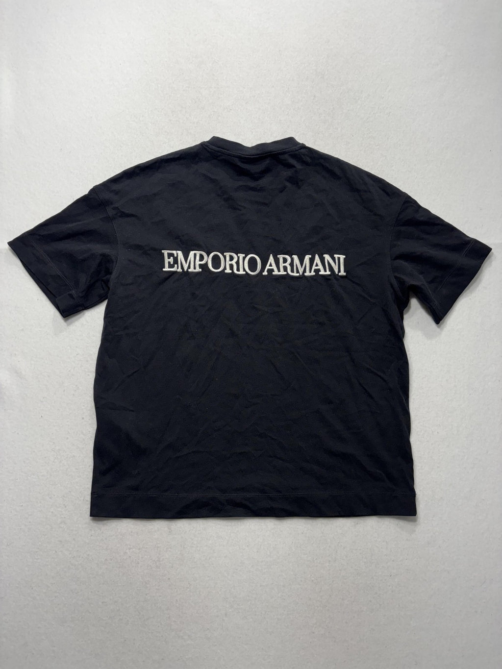 Emporio Armani Shirt Mens Medium Black Embroidered Eagle Logo Back Spell Out