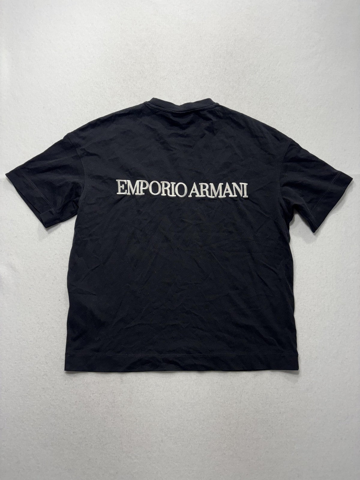 Emporio Armani Shirt Mens Medium Black Embroidered Eagle Logo Back Spell Out