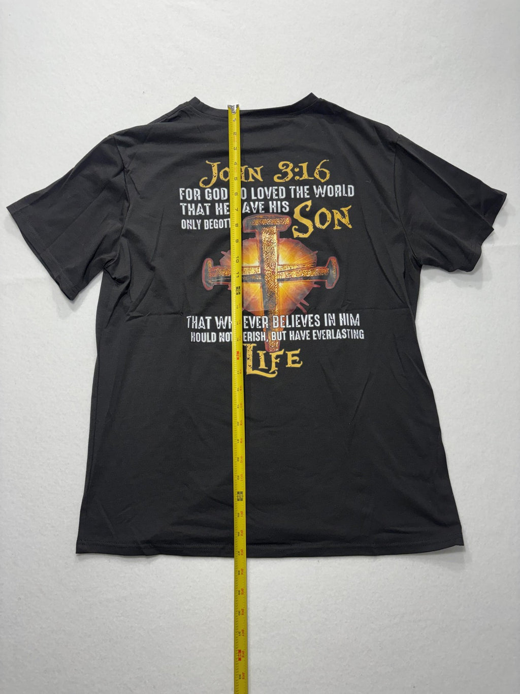 John 3:16 Shirt Mens Large Black Christian Cross Bible Verse Graphic Tee Print