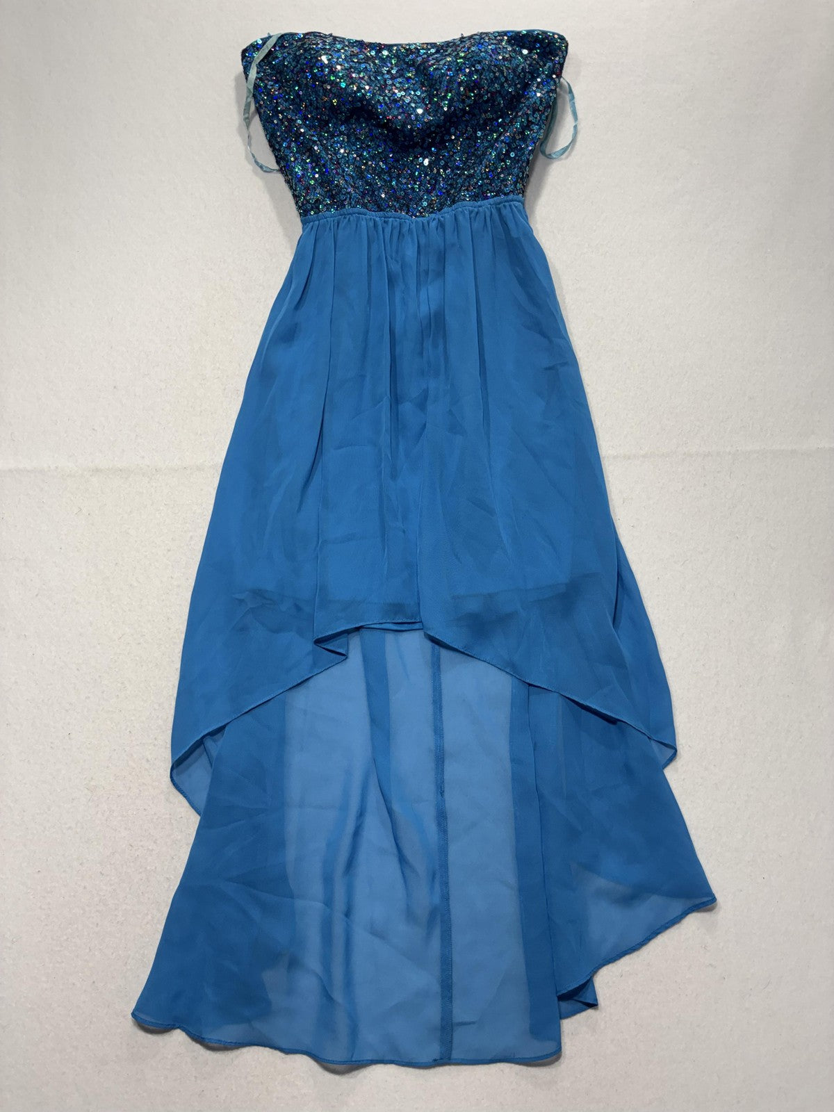 Hailey Logan Dress Juniors 5/6 Blue Sequin Sweetheart Strapless Hi Low Party
