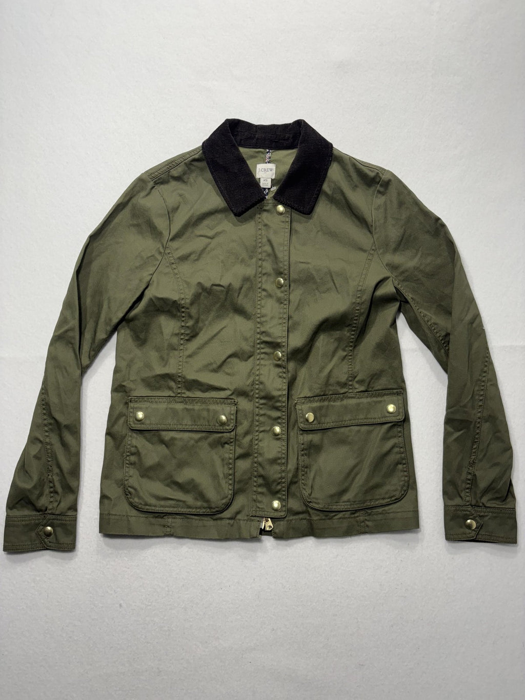 J.Crew Jacket Womens XS Green Utility Military Corduroy Collar Full Zip Pockets
