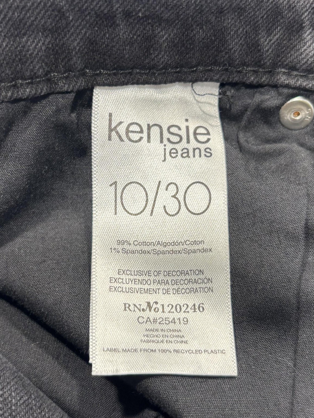 Kensie Jeans Womens 10/30 Gray Charcoal Wash High Rise Slim Straight Raw Hem