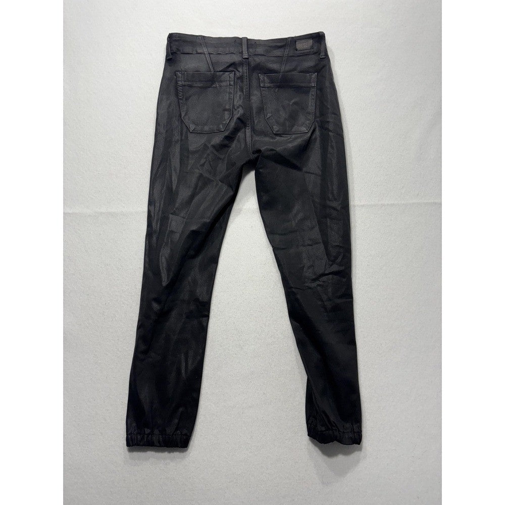 Paige Pants Womens 27 Black Mayslie Coated Denim Jogger Ankle Zip Cuffed Stretch