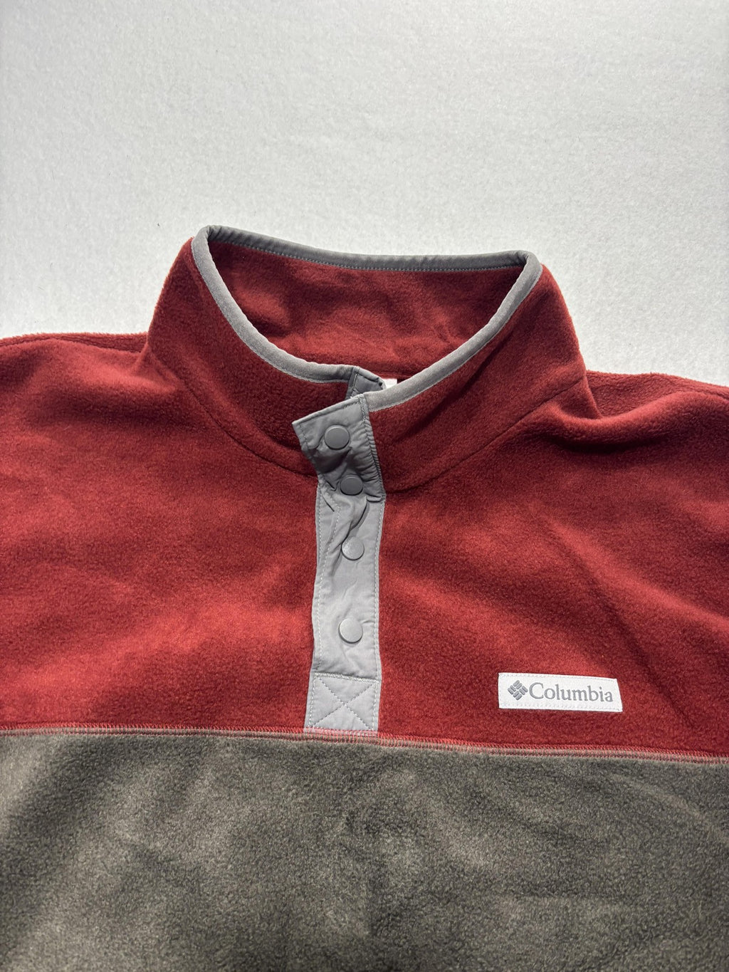 Columbia Pullover Mens XL Red Colorblock Fleece Snap Mock Neck Hiking Outdoor