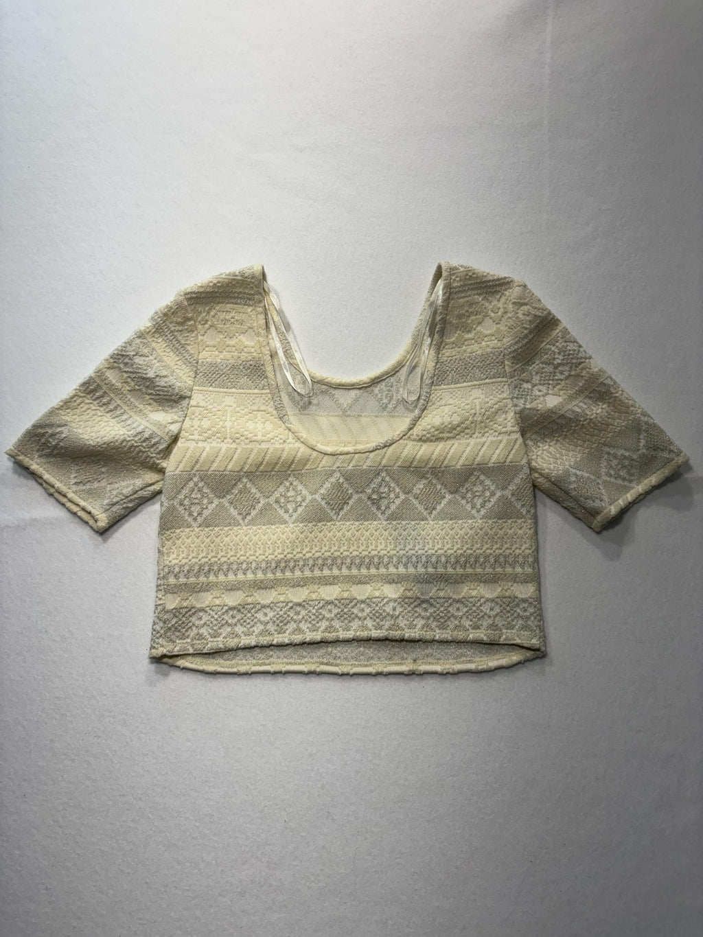 Rebecca Minkoff Blouse Womens M Beige James Top Scoop Neck Cropped Glitter Knit
