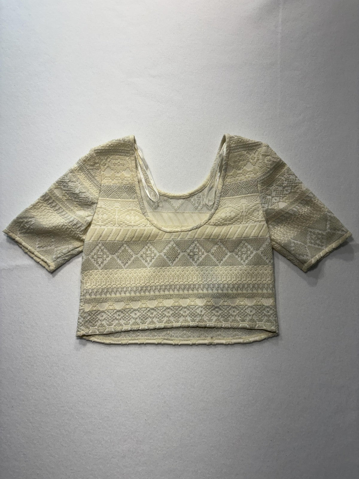 Rebecca Minkoff Blouse Womens M Beige James Top Scoop Neck Cropped Glitter Knit