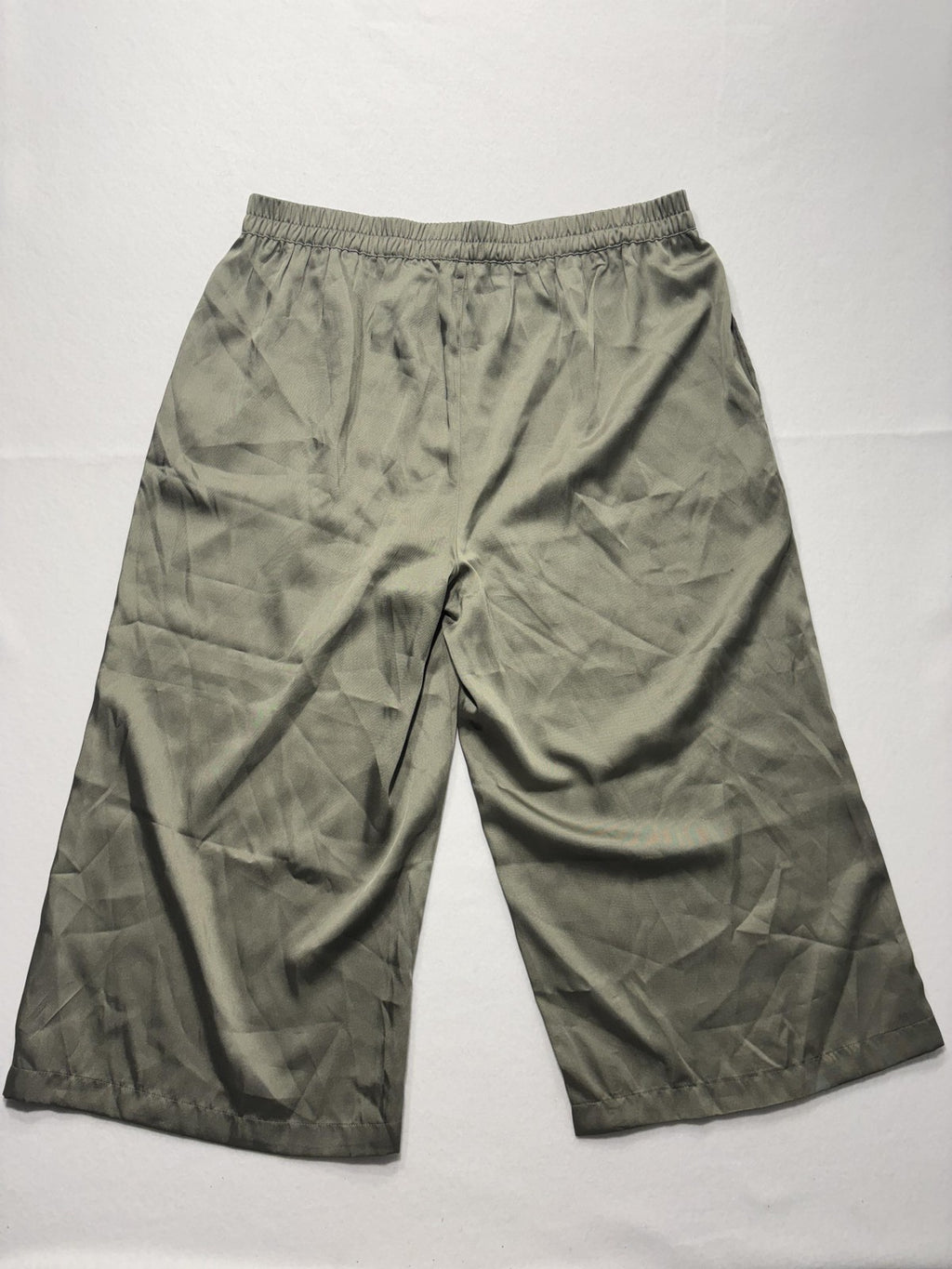 DKNY Pants Womens XL Green Satin Cropped Wide Leg Elastic Waist Pull On Culotte