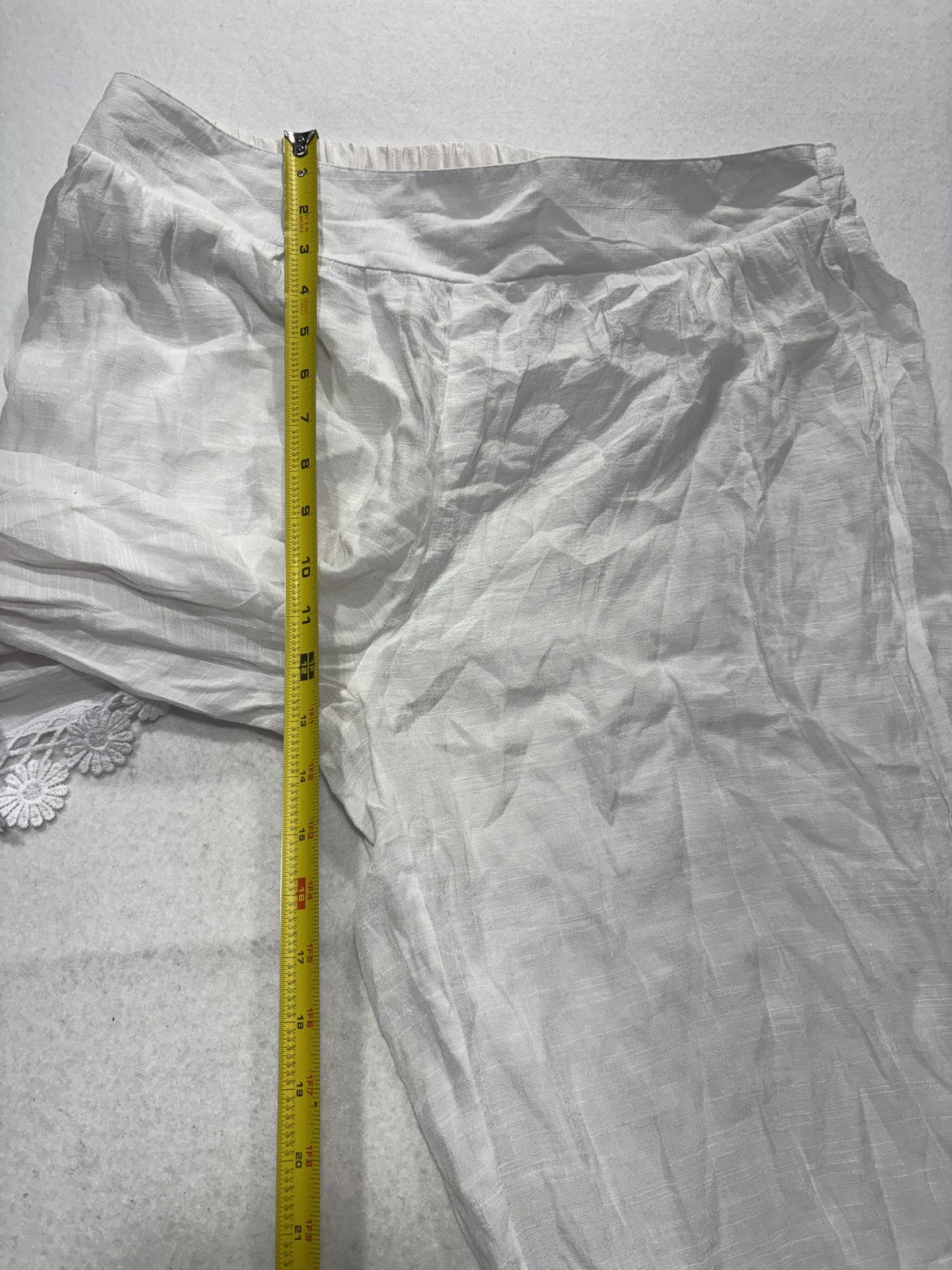 VANTARS! Pants Womens XL White Chiffon Wide Leg Lace Trim Slit Beach Cover Up