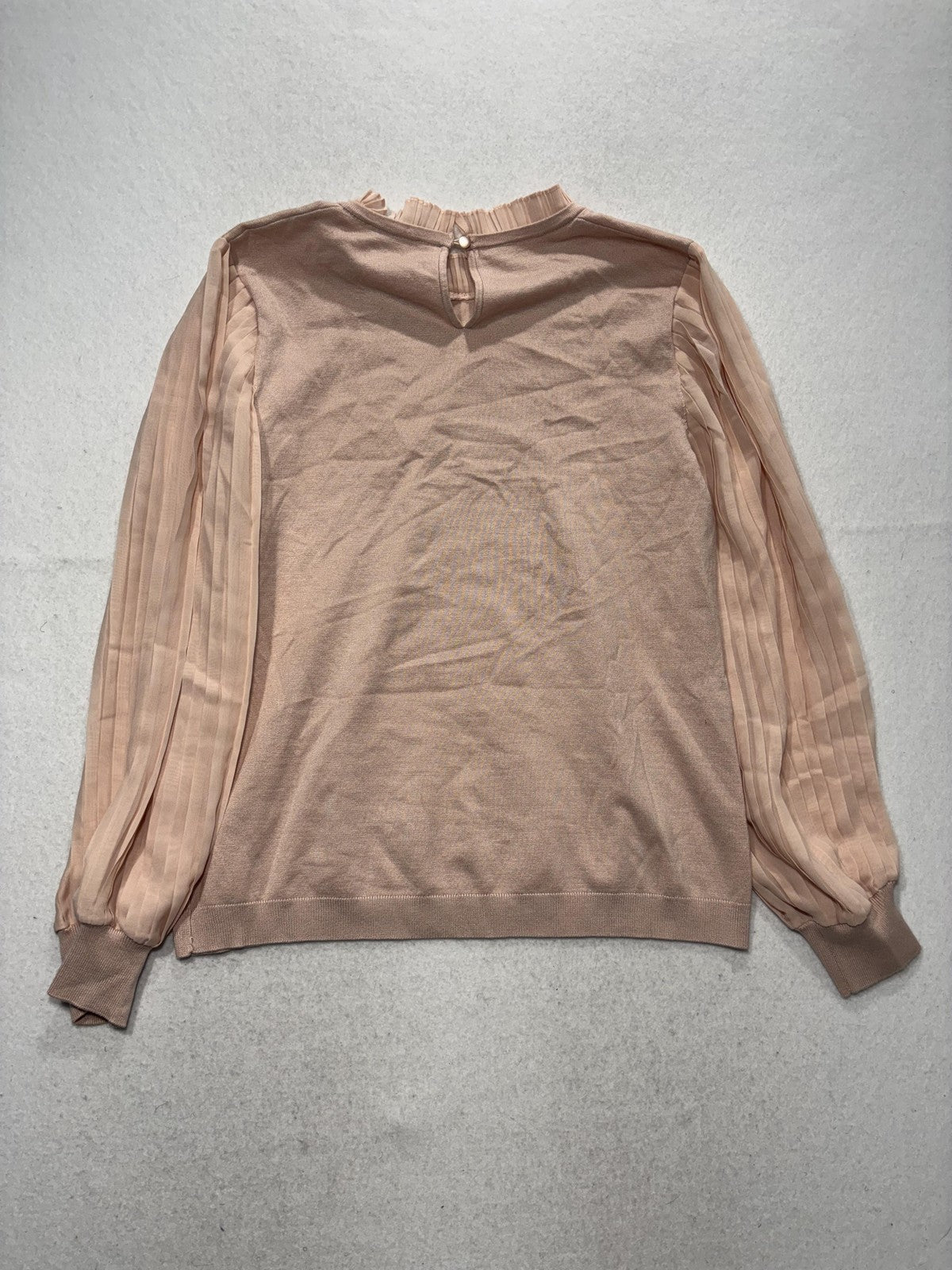 Adrianna Papell Sweater Womens Large Pink Mock Neck Pleated Balloon Sleeve Knit