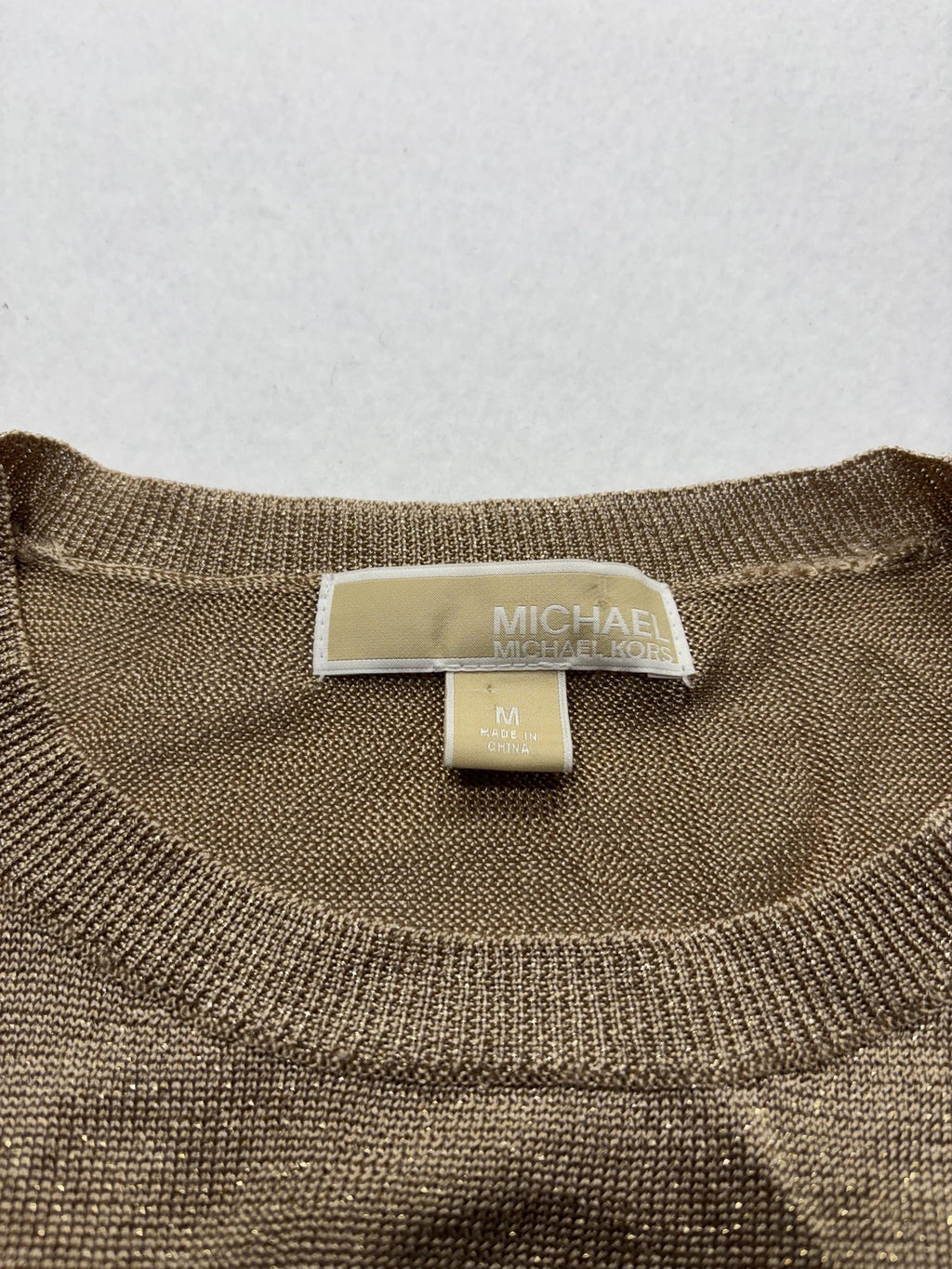 MICHAEL Michael Kors Sweater Womens Medium Gold Metallic Tunic Drawstring Logo