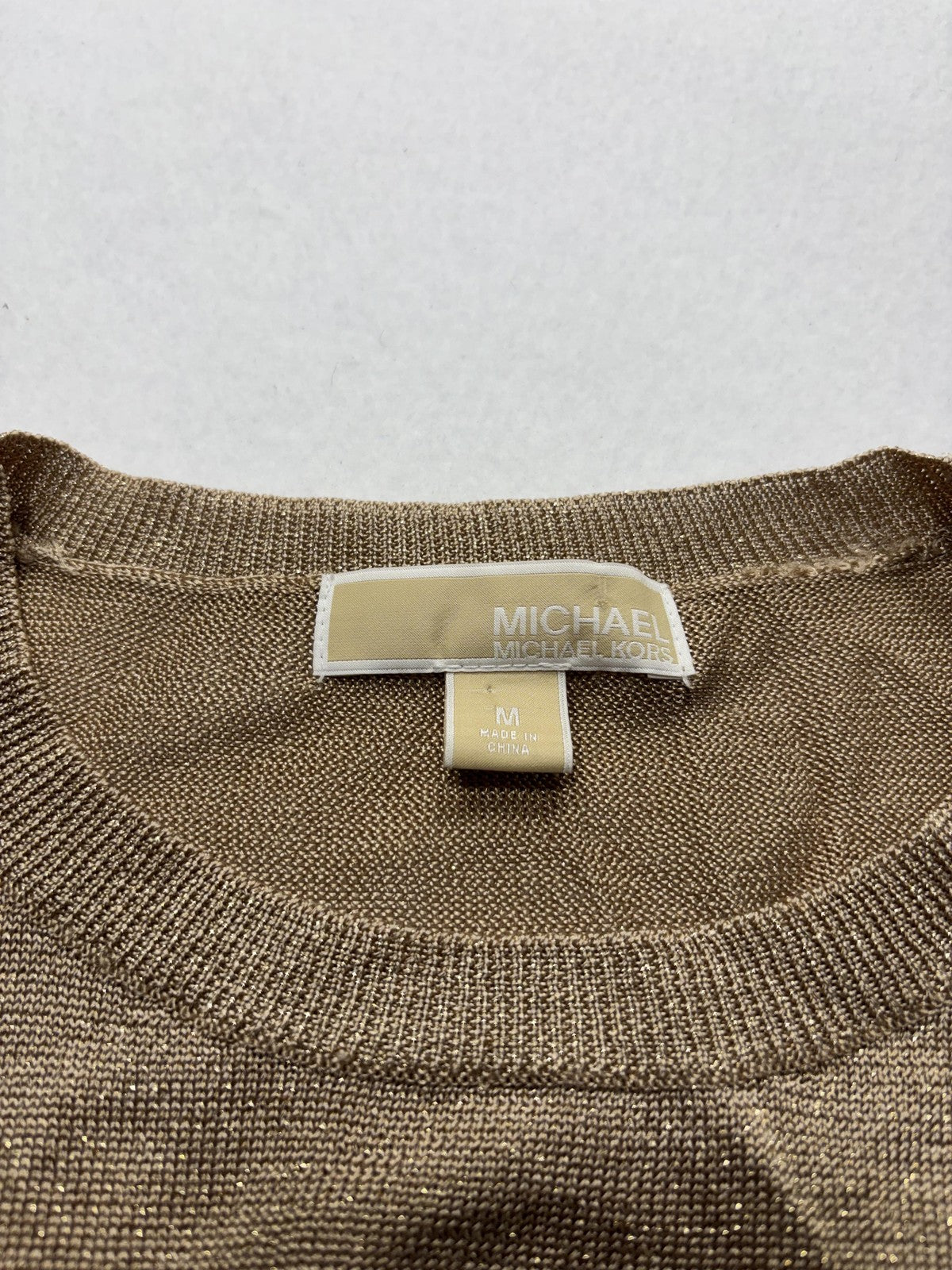 MICHAEL Michael Kors Sweater Womens Medium Gold Metallic Tunic Drawstring Logo