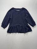 Maeve Blouse Womens XS Blue Textured Crew Neck 3/4 Puff Sleeve Peplum Tunic Top