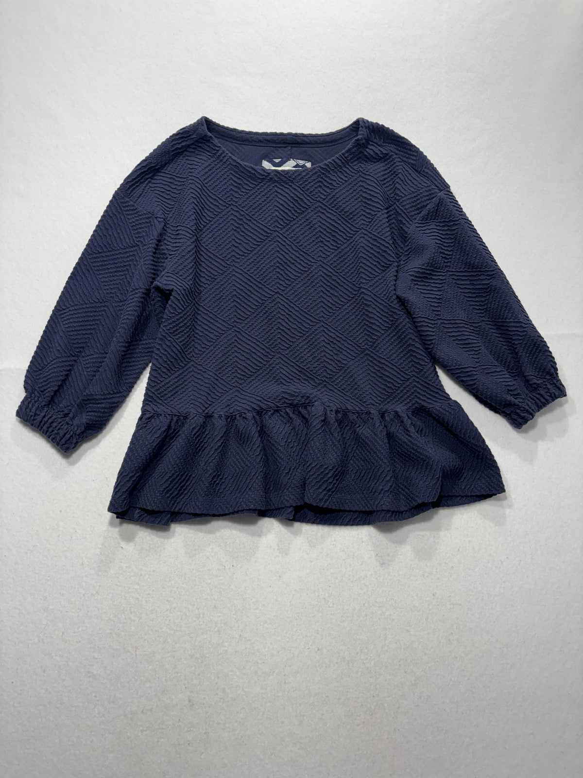 Maeve Blouse Womens XS Blue Textured Crew Neck 3/4 Puff Sleeve Peplum Tunic Top