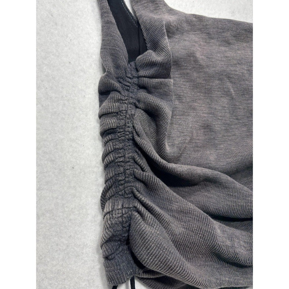 Free People Tank Top Womens XS Gray Ruched Tie Strap Cropped Knit Summer Casual