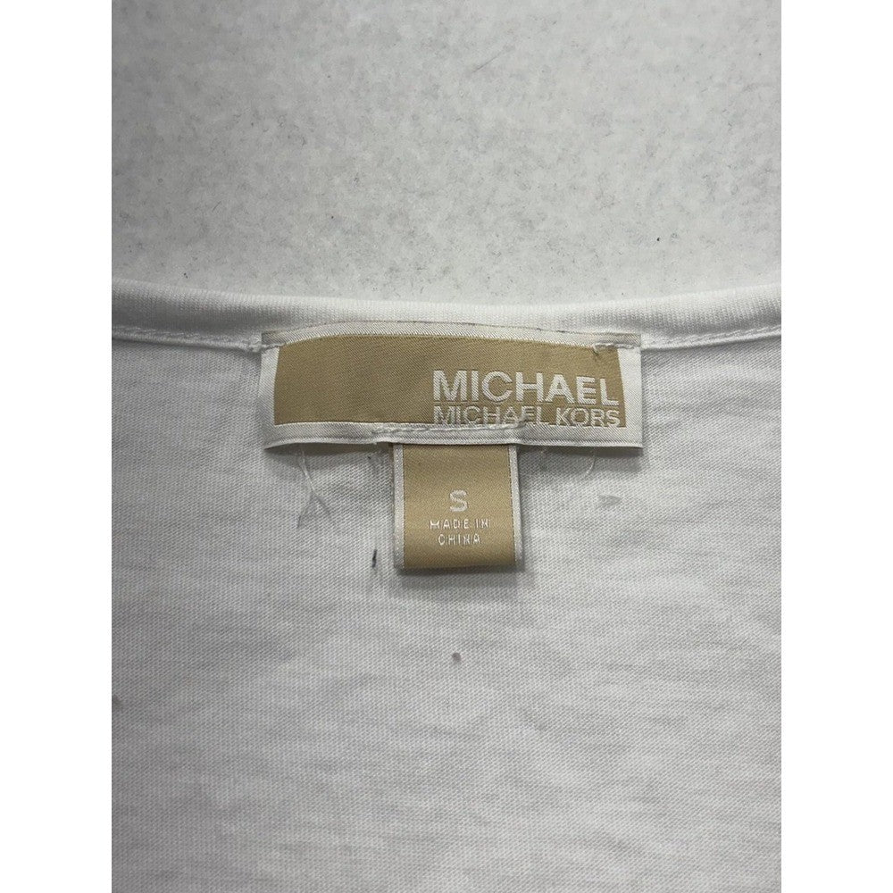MICHAEL Michael Kors Top Womens Small White Scoop Neck Beaded Long Sleeve Jersey