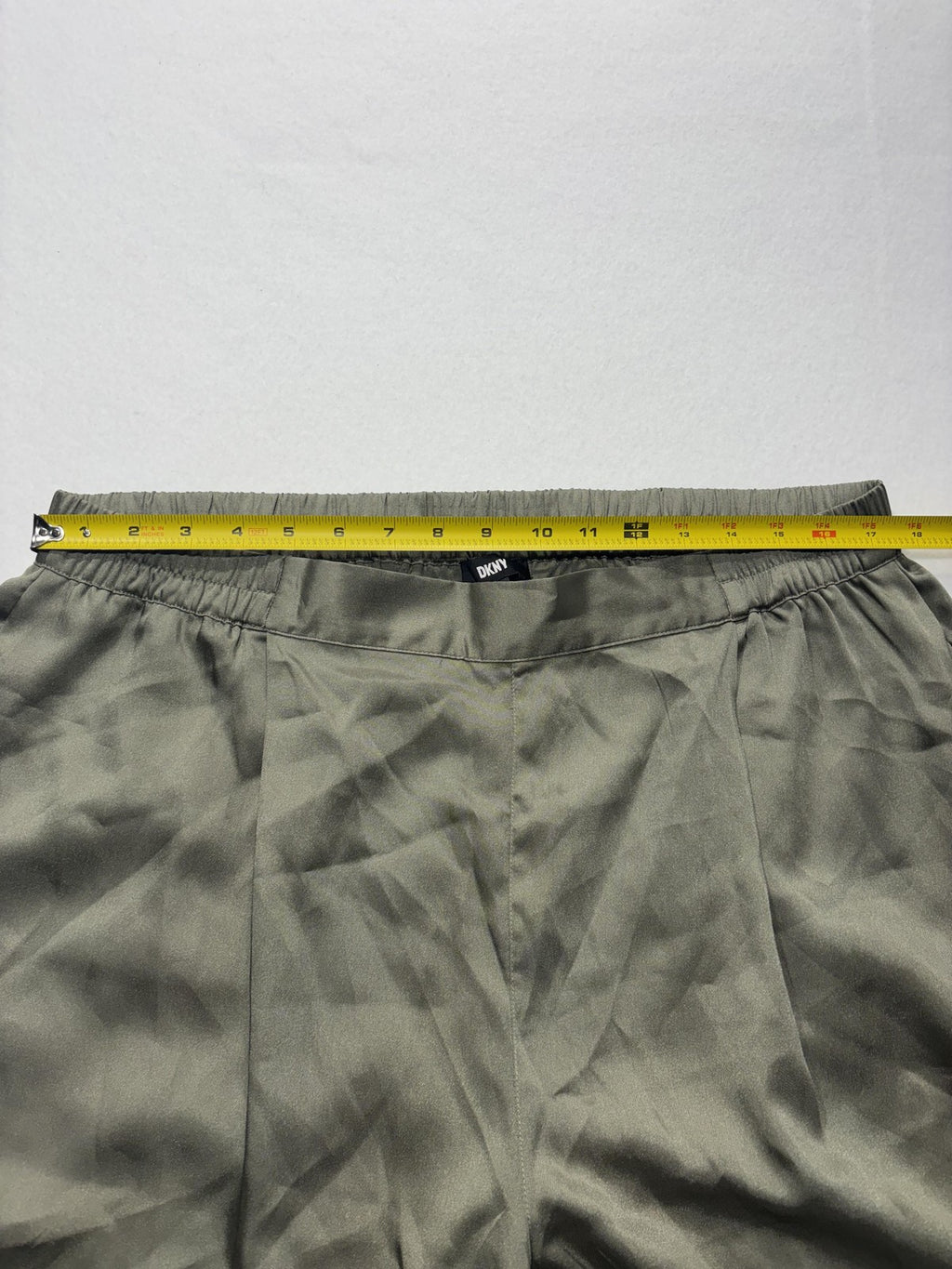 DKNY Pants Womens XL Green Satin Cropped Wide Leg Elastic Waist Pull On Culotte