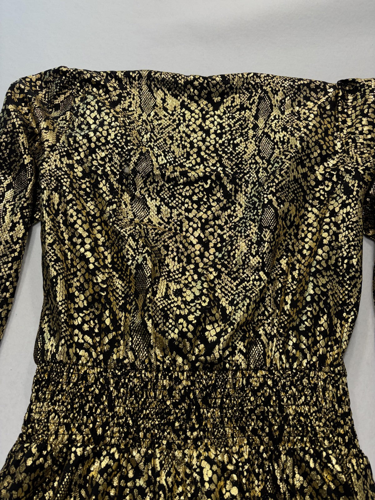 MICHAEL Michael Kors Dress Womens Small Gold Animal Print Long Sleeve Ruffle