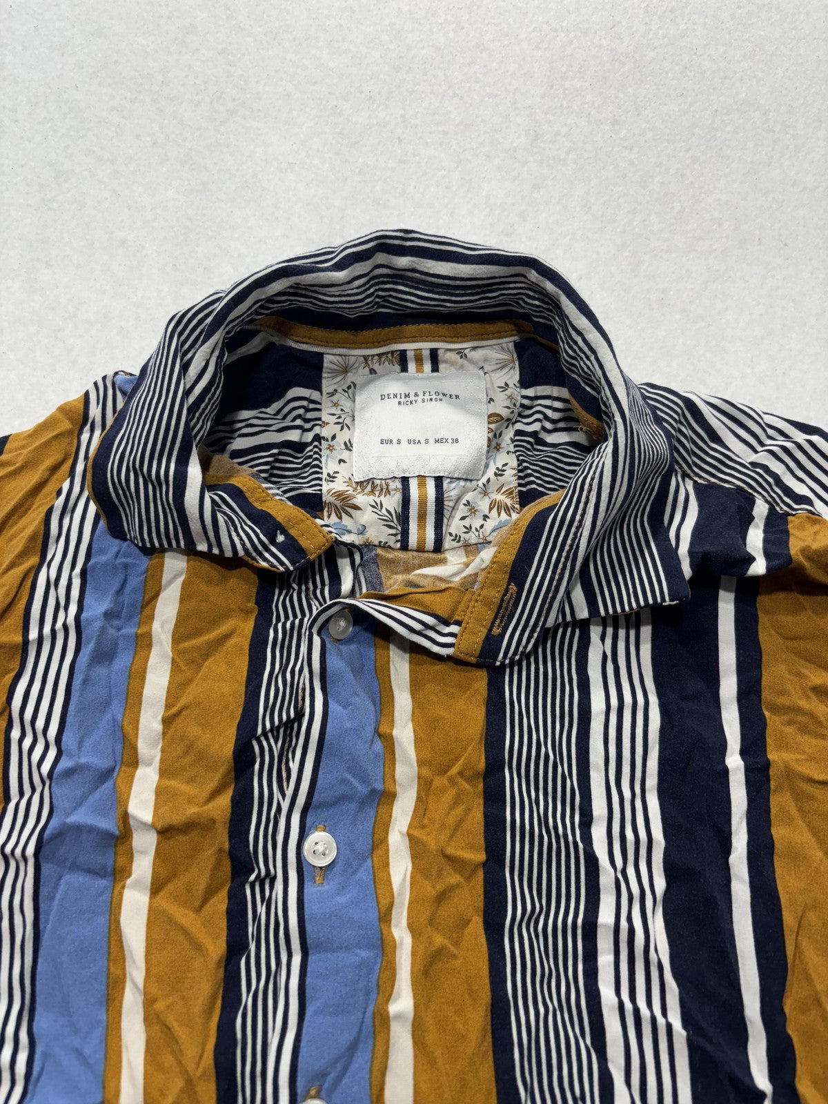Denim & Flower Mens Small Multicolor Striped Short Sleeve Viscose Button Up