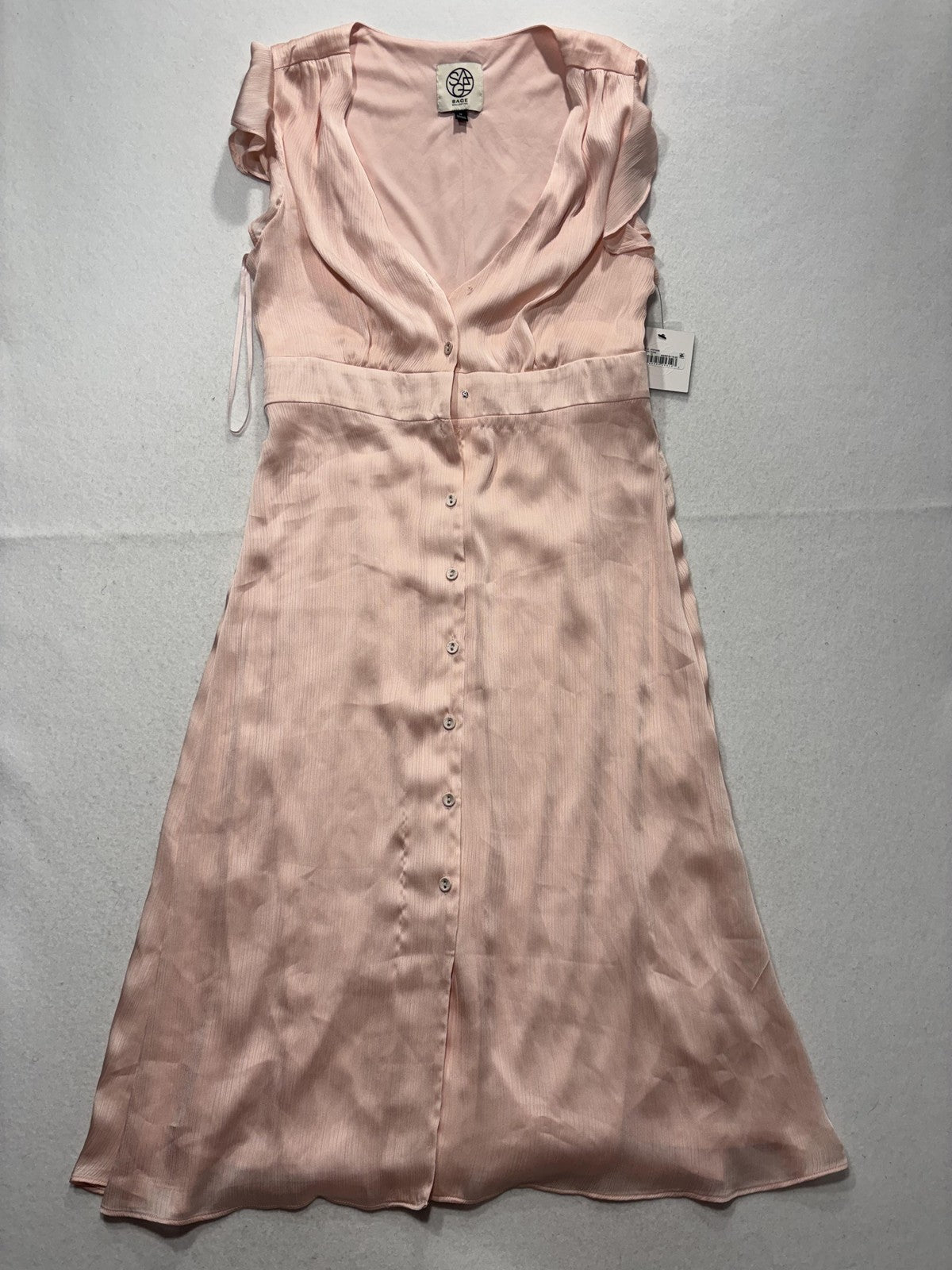 Sage Collective Dress Womens 10 Pink V Neck Flutter Sleeve Satin A Line Midi