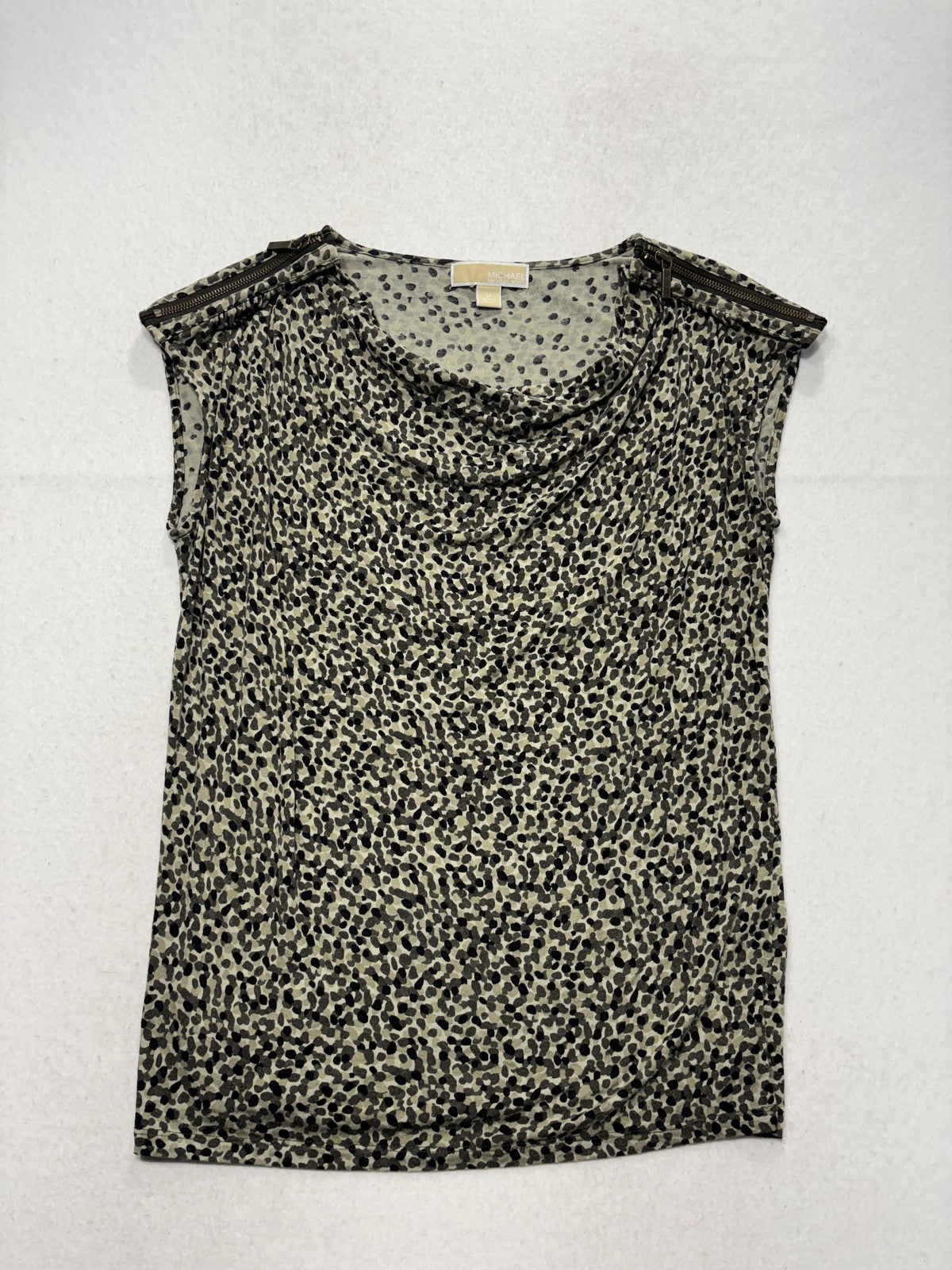 MICHAEL Michael Kors Tank Womens Medium Beige Cowl Neck Animal Print Jersey Top