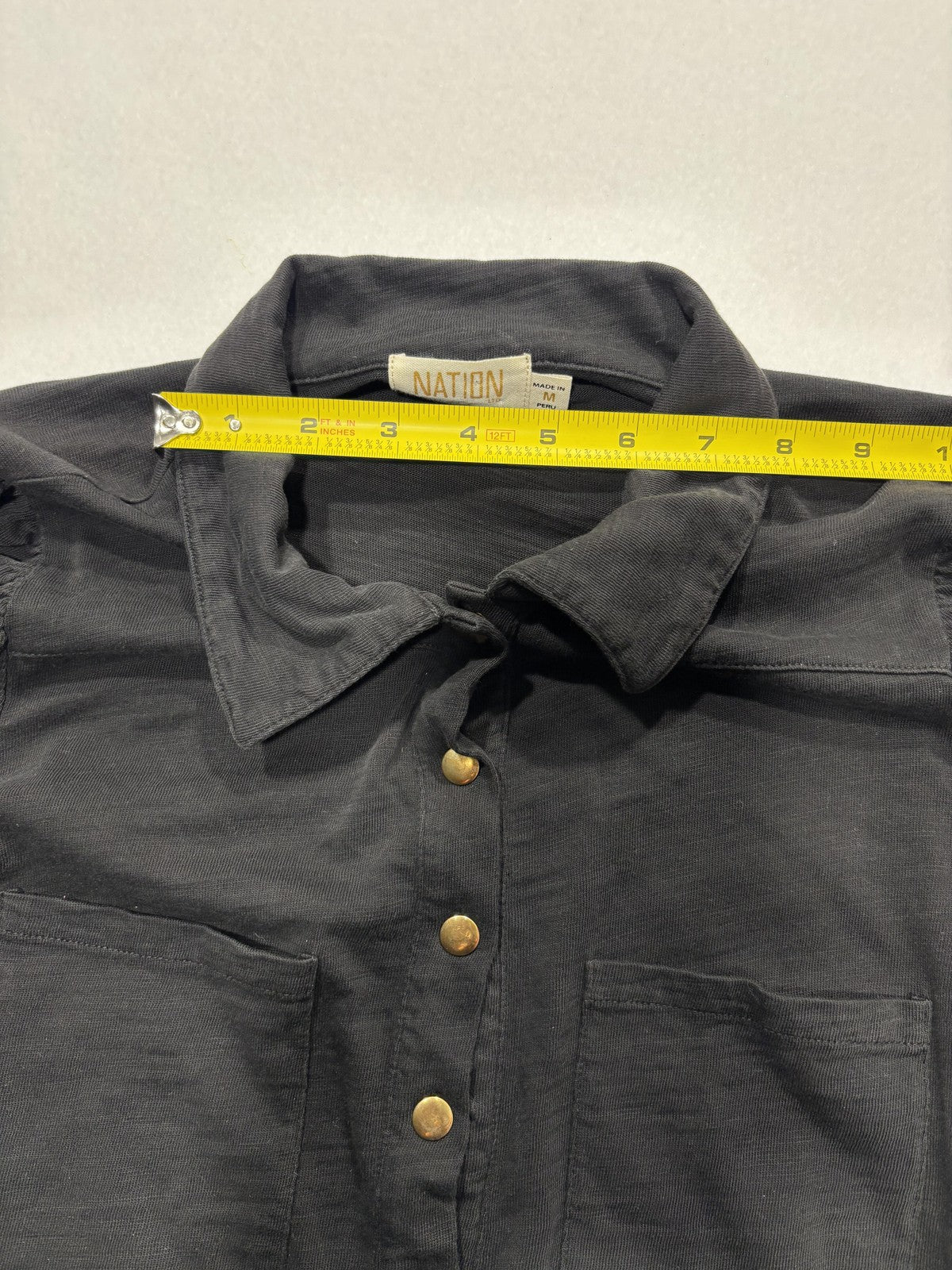 Nation LTD Button Up Shirt Womens Medium Black Puff Sleeve Cotton Collared Top