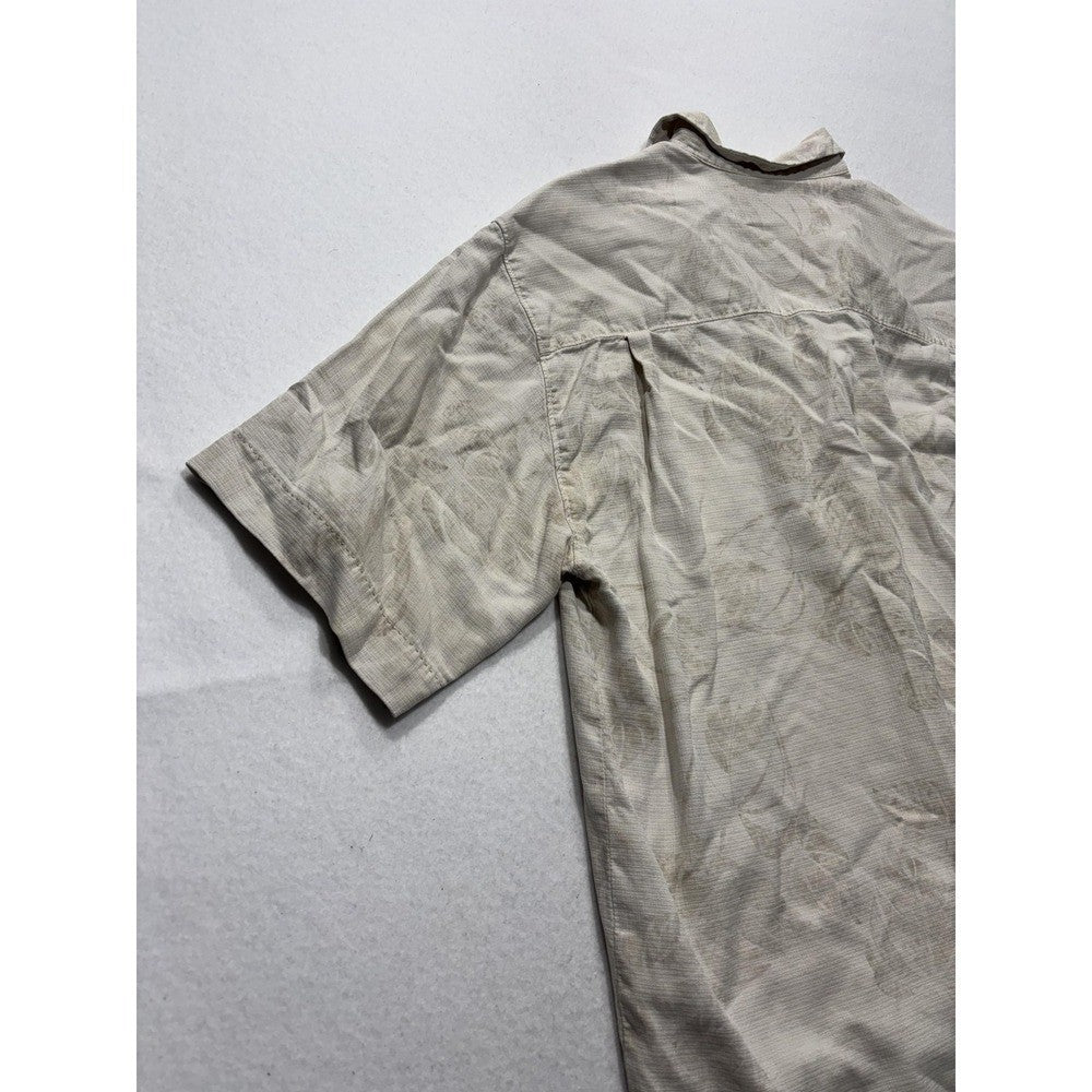Tommy Bahama Shirt Mens Medium Beige Floral Silk Short Sleeve Button Up Tropical