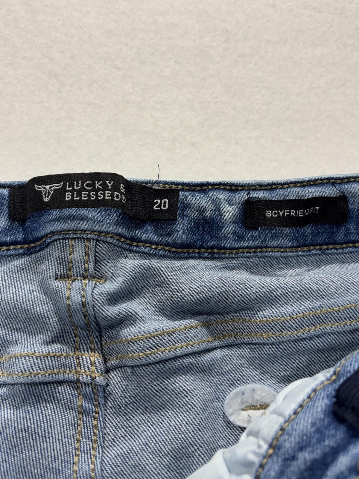 Lucky & Blessed Jeans Womens 20 Blue High Rise Boyfriend Crop Distressed 38x26